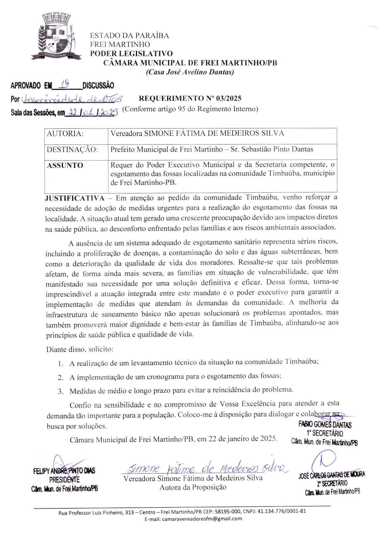 Requerimento 003/2025 - Simone Fátima de Medeiros Silva