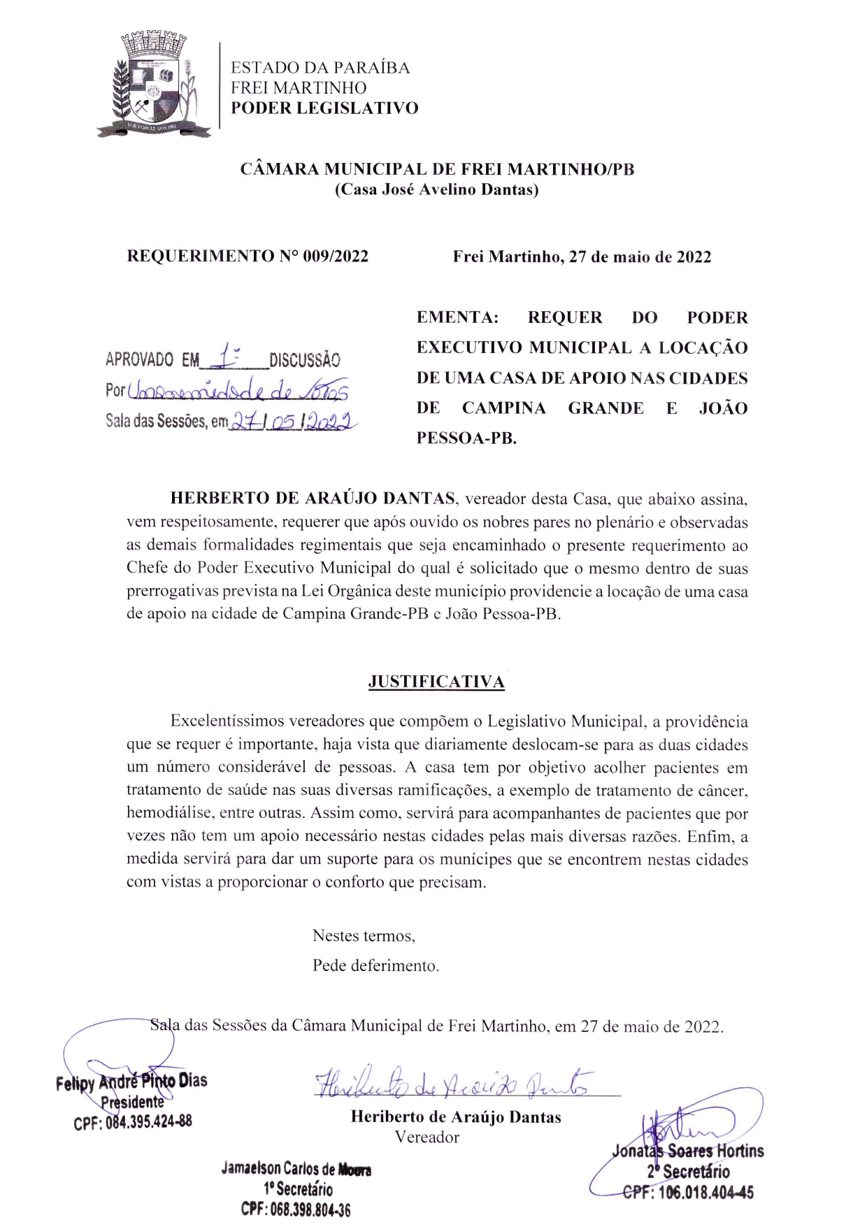 Requerimento 009/2022 - Vereador Heriberto Dantas