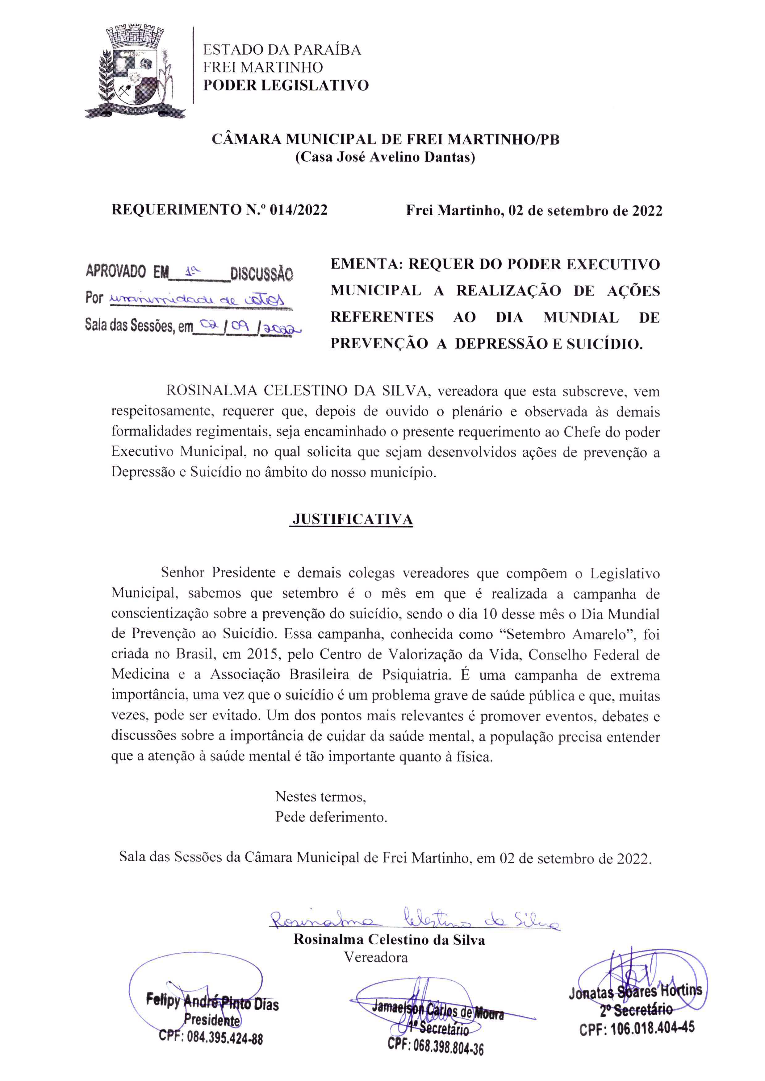 Requerimento 014/2022 - Vereadora Rosinalma Celestino